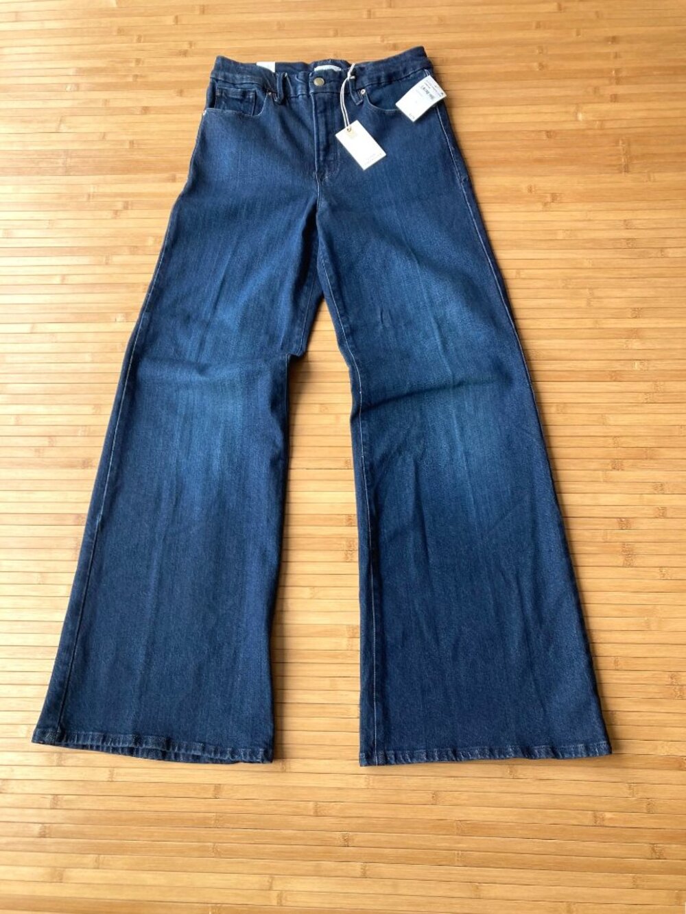 Good American Good Waist Palazzo Jeans Wide Leg Soft Tech 8 Indigo 501 NWT